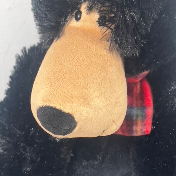 Amerll Black Soft Cuddly Sitting Bear with Plaid Scard Large Snout Plastic Eyes - Picture 5 of 13